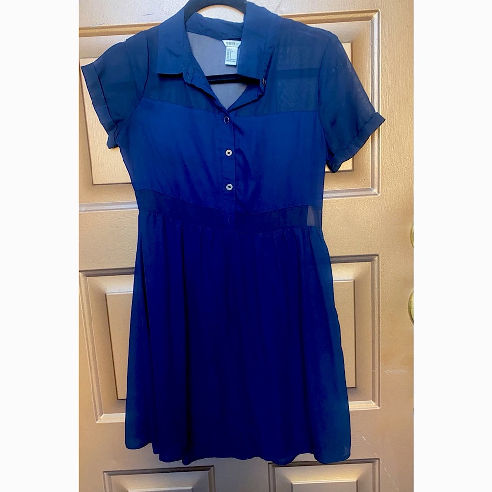 Navy Blue Short Sleeve Button Up Forever 21 Dress